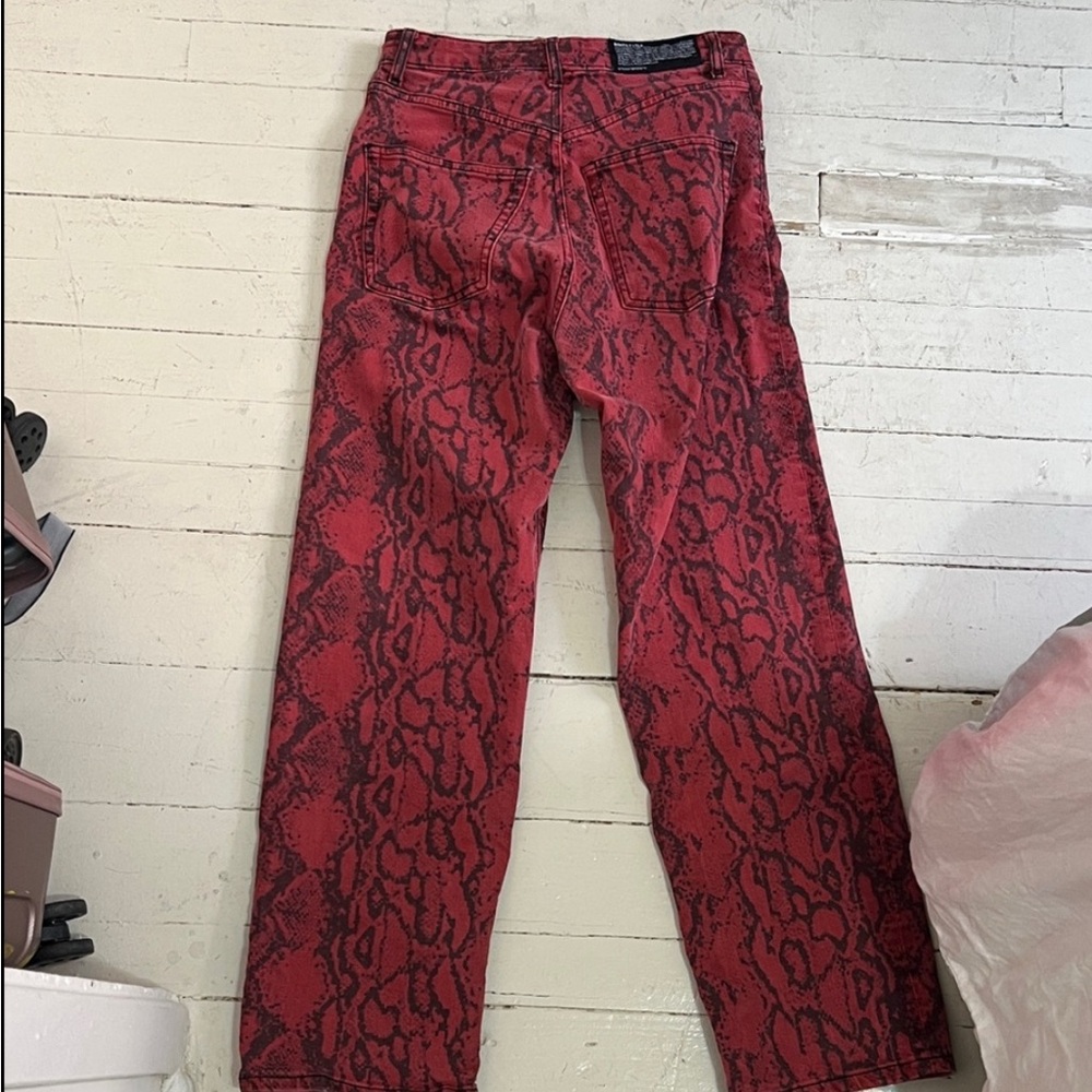 Bimba y Lola Red straight crop fit Snake Print Jeans